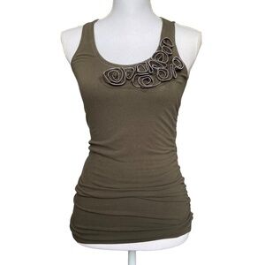 The Limited • Embellished Zip Detail Tank • Olive Green • Size S